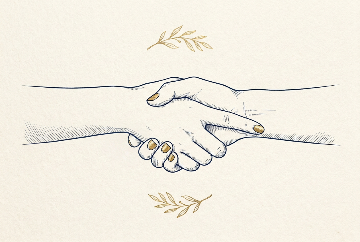 Deux mains unies, illustration de l'accord mutuel